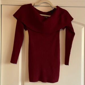 White House Black Market Off-the-Shoulder Ribbed Sweater in Wine